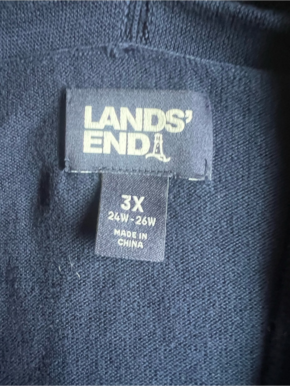 Lands' End Navy Shawl Cardigan with Pink, Teal, Light Blue & Yellow Stripes - Picture 3 of 4